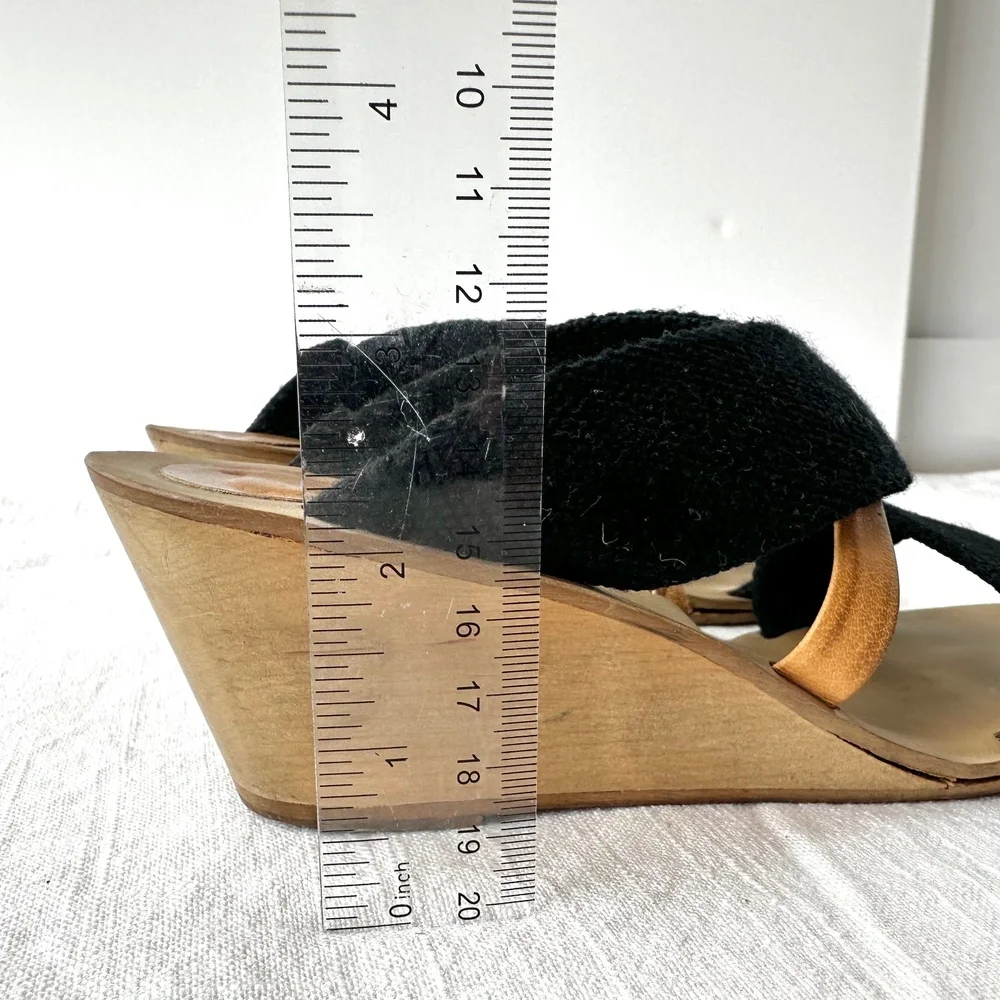 MM6 Maison Margiela Wedge Sandals Black Fabric Strappy Slip‎ On Slides 37